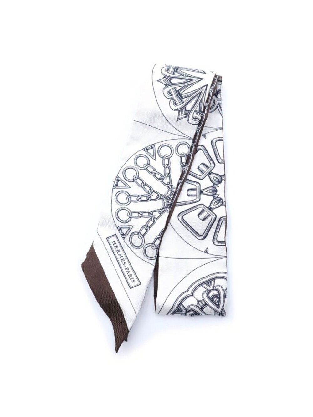 Hermes Twilly Kaleidoscope Brown White Silk Scarf